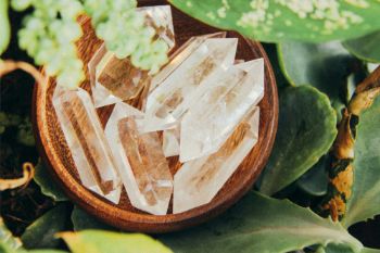 Crystals In Wooden Bowl