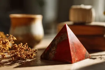 Red Jasper Pyramid With Books In Background