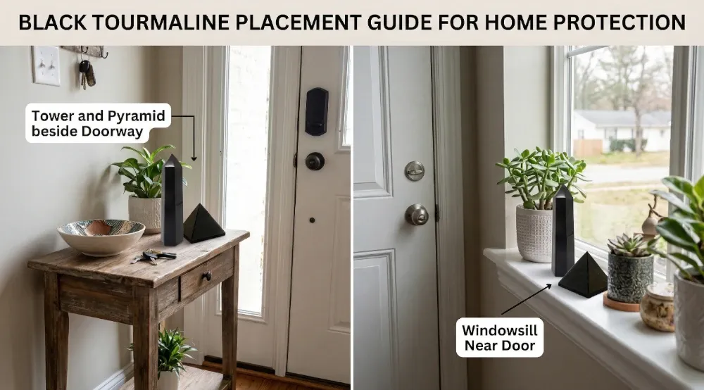 Placement guide for black tourmaline crystal for home